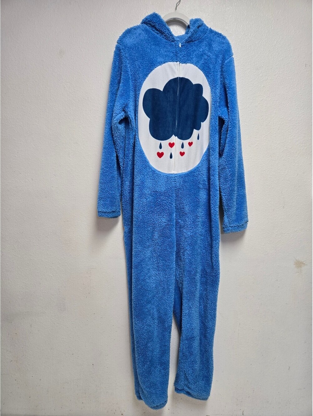 Care Bears Blue Grumpy Bear Rain Cloud Adult Sz XL Fleece Romper costume Pajama